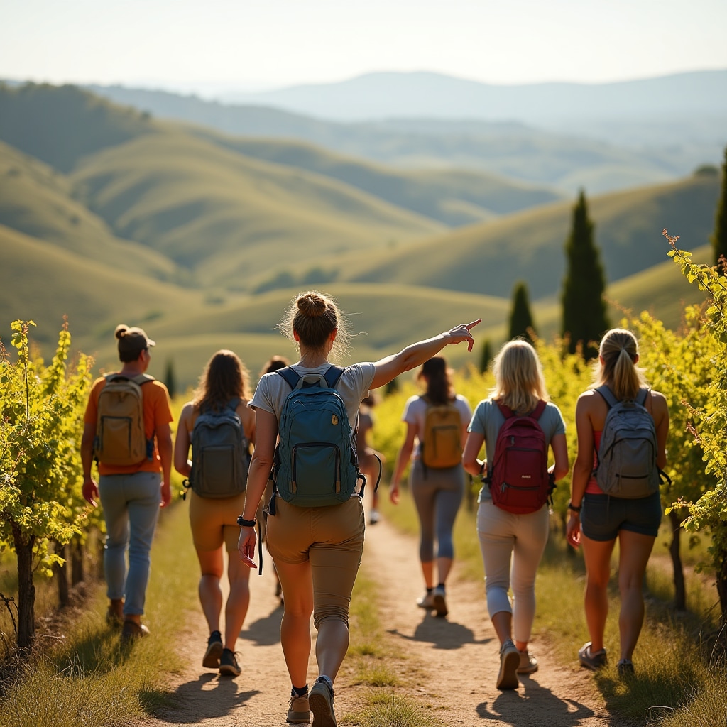 Team aziendale durante trekking sulle colline del Chianti