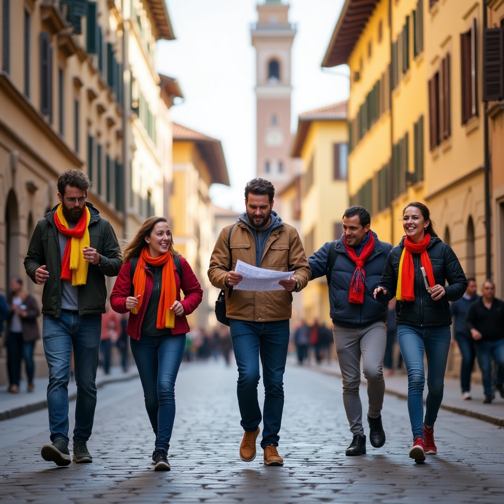 Squadre aziendali durante una caccia al tesoro nel centro storico di Firenze
