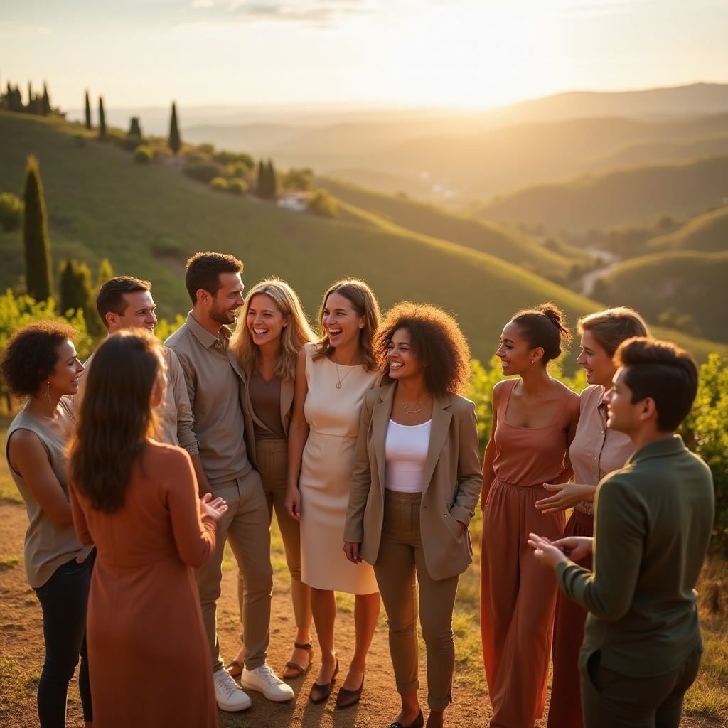 Team aziendale durante un'attività di team building all'aperto in Toscana